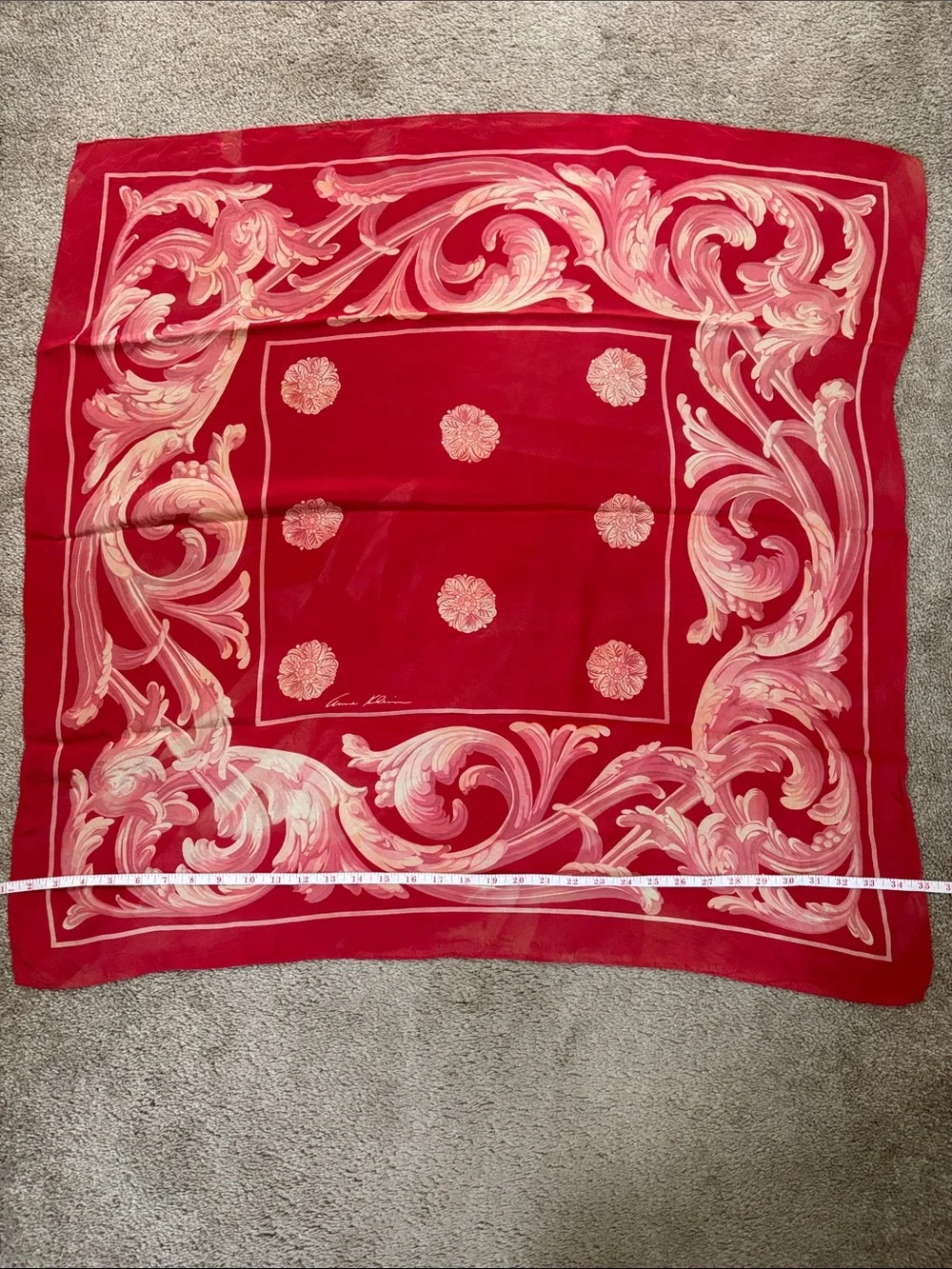 Anne Klein Red Scarf with Cream Scrollwork
